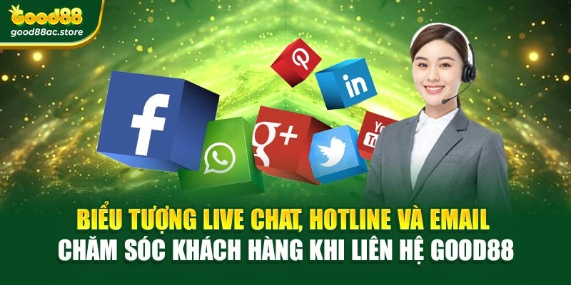 Biểu tượng Live Chat, hotline và email chăm sóc khách hàng khi liên hệ Good88